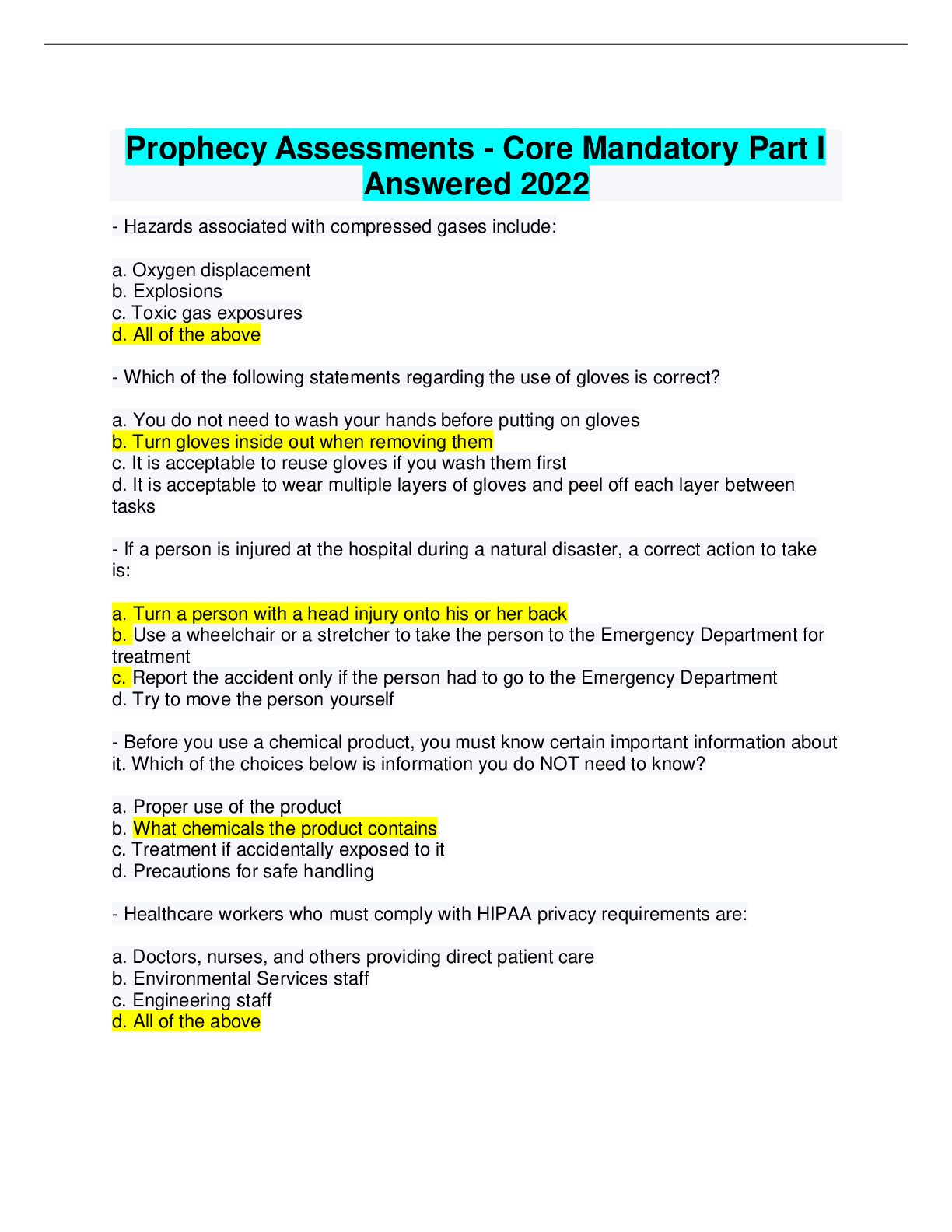Preview image for (answered)Prophecy Assessments - Core Mandatory Part I / Prophecy Core Mandatory Part 1 Winter 2022, all answered 100% correct.